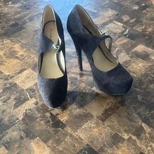 JustFab Black Suede Heels with Silver Accent